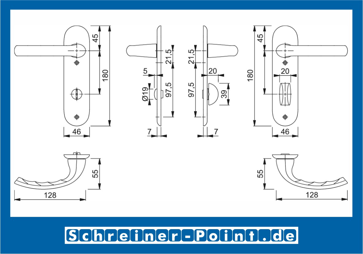 Hoppe Tokyo Aluminium Kurzschildgarnitur F1 Natur 1710/273KP, 2805347, 2805363, 2805401, 2805515